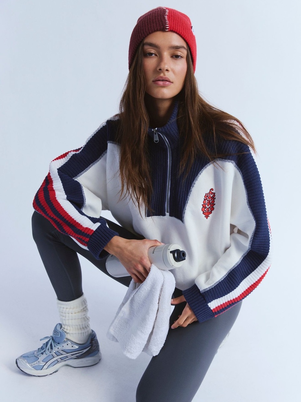 FP Movement by Free People Navy, White & Red Half-Zip Pullover